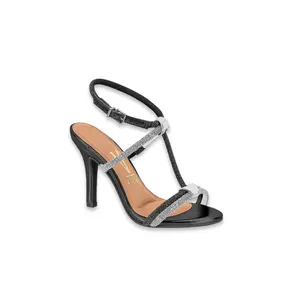 Elegant and Comfortable Women's High Heel - Chic Black Sandal with Silver Glitter Straps for All Seasons