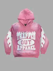 TRAPPED OUT APPAREL Men's Streetwear Hoodie  Y2K Flame Sleeve Graphic Hooded Sweatshirt  Oversized Urban Fashion Pullover | Pink, Black, Grey Graphic Hoodie