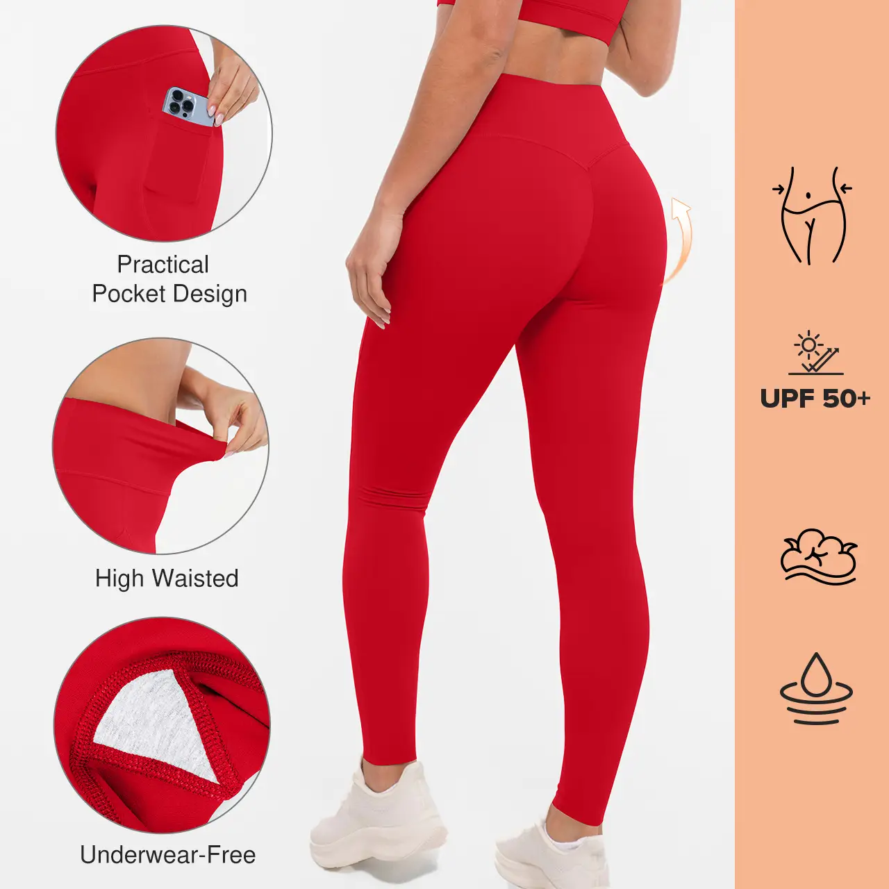 BRXL No Front Seam 25" Women's High Waisted Leggings Buttery Soft Adjustable Length Pockets Workout Yoga Gym Pilates Fitness Training Pant with Practi