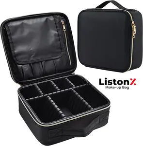 [Shipping from USA] ListonX (Previously as LISTONX LTD) Golden Zipper Makeup Bag with Multiple Compartments and Brush Organizer