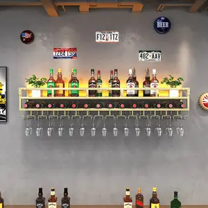 Industrial Wall-Mounted Wine Rack with Glass Holder 2-Tier Liquor Shelves Space-Saving Metal Wine Rack, 165lb Load Capacity Utensils Man Cave Furniture Organize