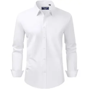 Alimens & Gentle Men's Dress Shirt Regular Fit Stretch Stain Shield Long Sleeve Solid Business Wedding Button Down Shirts