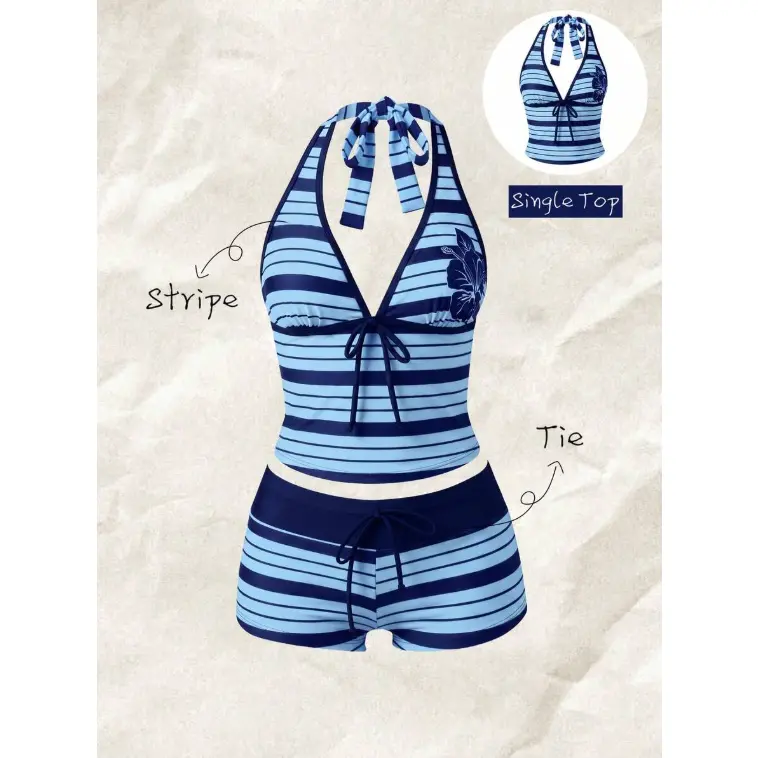 YESS Women's Spring/Summer Random Print Spaghetti Strap Bow Tank Top Bikini Top