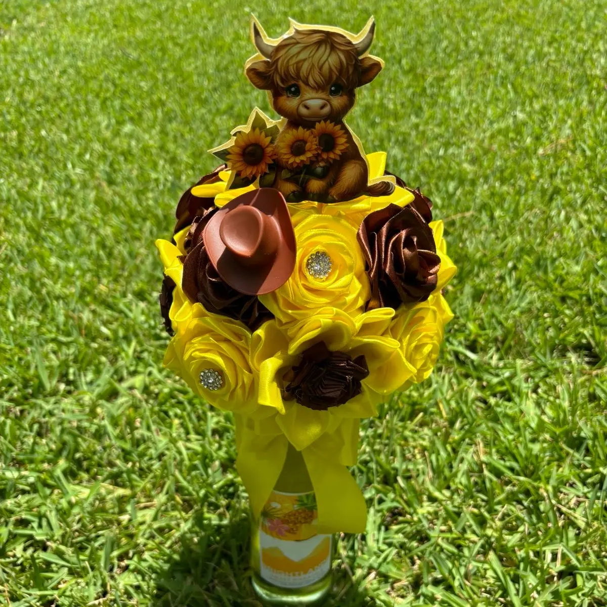 Sunflower  vaquita bottle bouquet