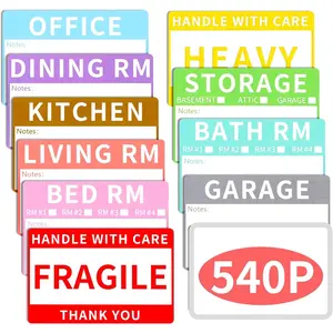 540 count Moving Labels, 10 Color Coded Moving Stickers Including Fragile, Heavy and Blank Labels, 2'' x 3'' Packing Labels for Moving Boxes, Moving Supplies, Wardrobe Boxes, Apartment Sticker