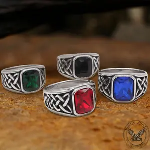 GTHIC Viking Celtic Knot Gem-set Stainless Steel Viking Ring for Men & Women, Birthday & Daily Wear
