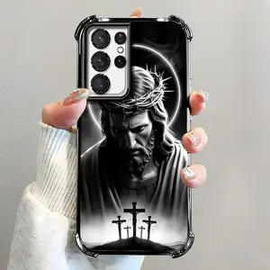 Suitable for [Galaxy S21 Ultra 5g] Jesus transparent protective four-corner air cushion anti-fall mobile phone case transparent mobile phone case four-corner protective case 995