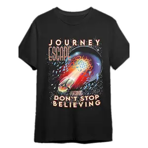 Journey Escape Don't Stop Believin' Graphic Tee - Oversized Cotton T-Shirt, Retro Rock Music Fashion Outfit, Perfect Valentine's Day Gift for Him/Her, Comfortable Casual Summer Top for Music Lovers & Friends