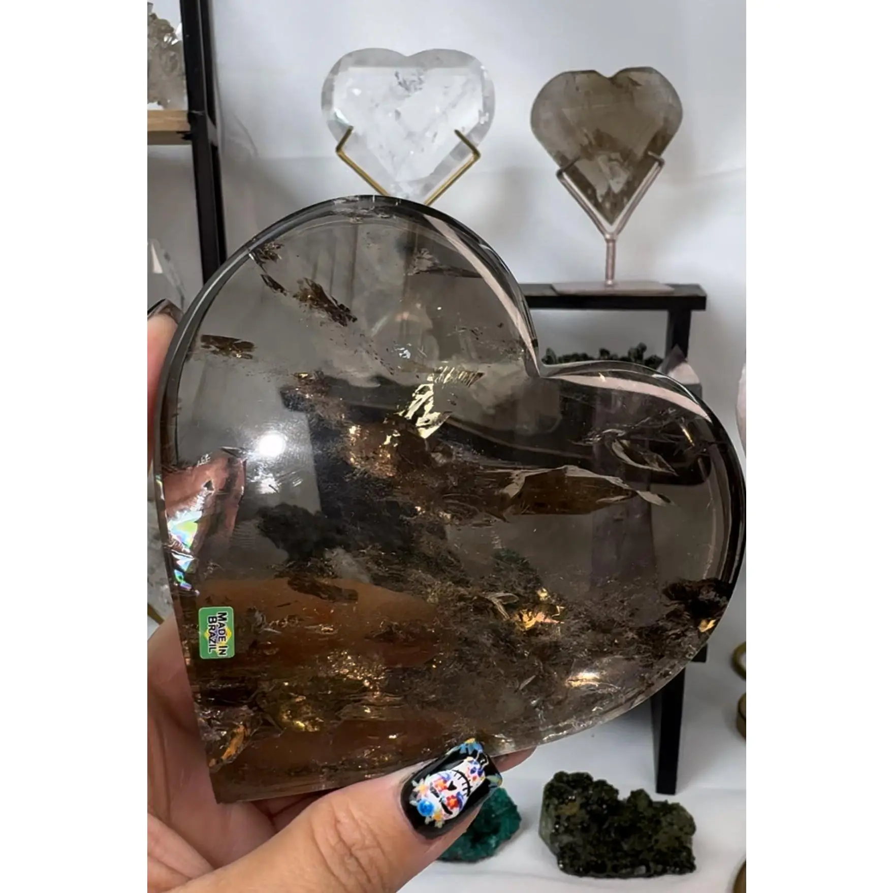 Smoky Quartz Heart Crystal with phantoms