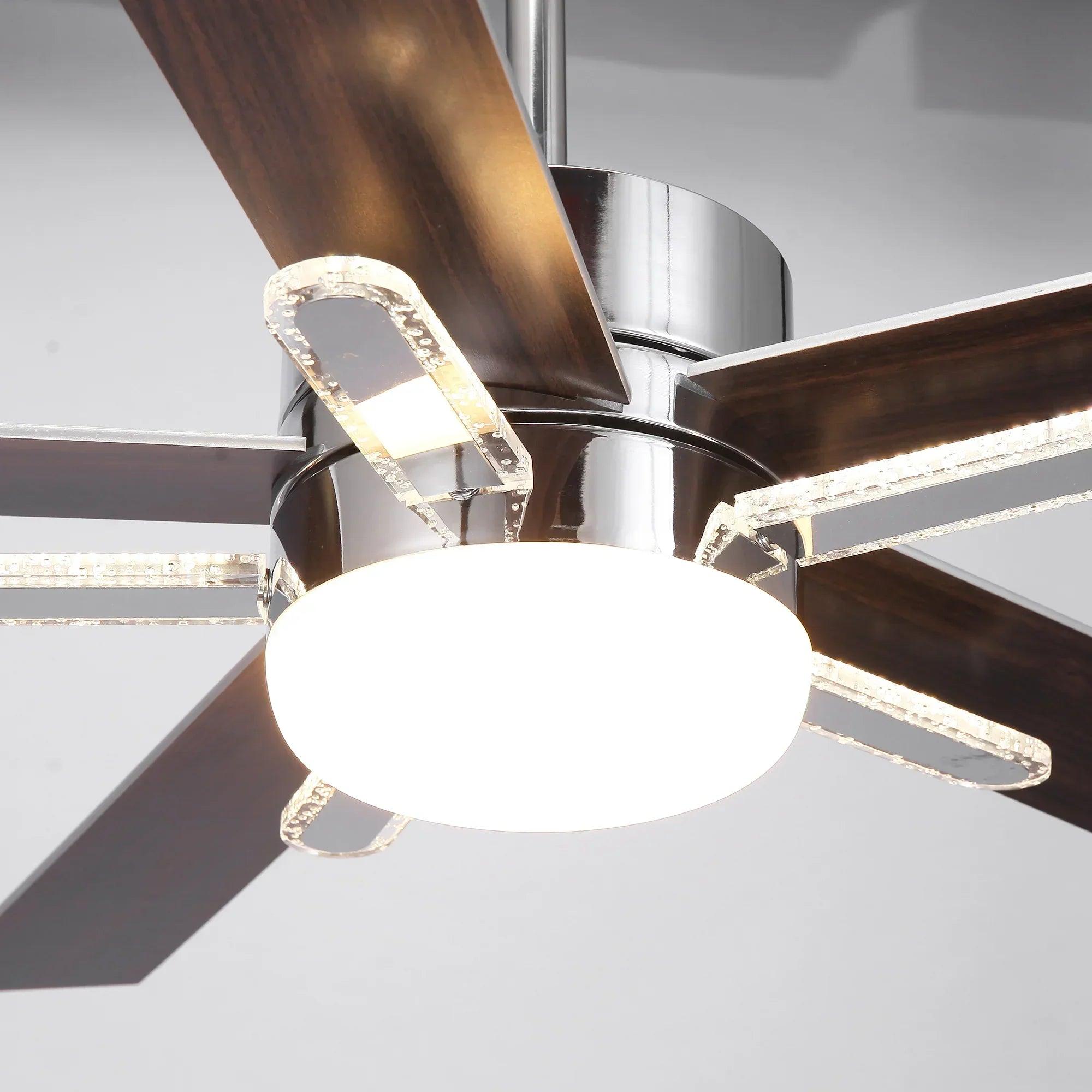 52" Modern Ceiling Fan Double-sided Blades with Main & Side LED Light Downrod Mount