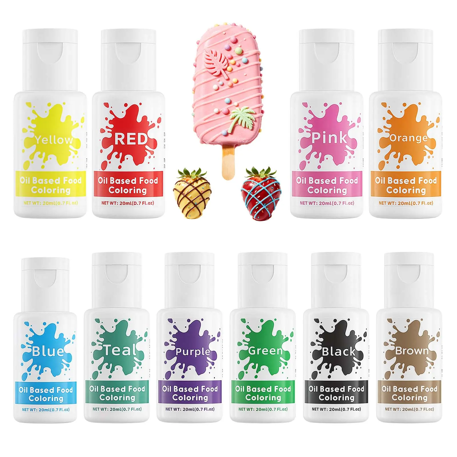10×20ml Color Oil-Based Food Coloring Set (20ml / 0.7 fl oz Each) – Large Capacity Food Grade Liquid Colorant for Chocolate, Candy Melts, Cake Decorating Baking & Pastries