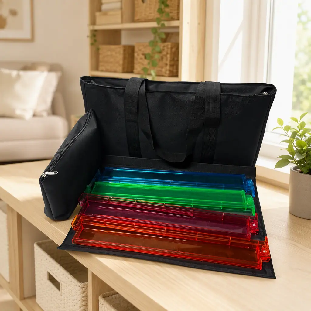High-Quality Mahjong Storage Bag - Red/Black/Blue Color Option + 4-Color Ruler Set, Essential for Family Gatherings & Board Games