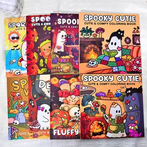 Cute Ghost Theme Stress Relief Coloring Book Set, Thick Lines Simple Patterns, Doodle Notebook, Perfect Gift for Daily Leisure