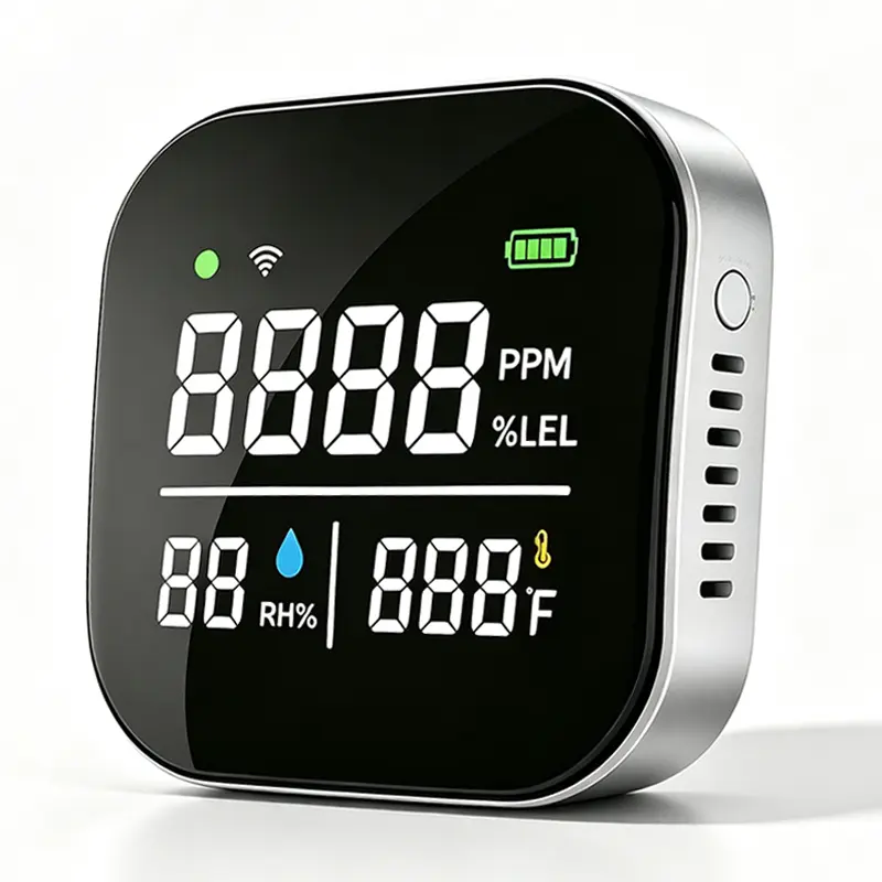4-in-1 Portable Detector with  Temperature Humidity Sensors Plug-and-Play Design High-Definition Display Accurate Alerts Ideal for Kitchen Garage RVs Apartments