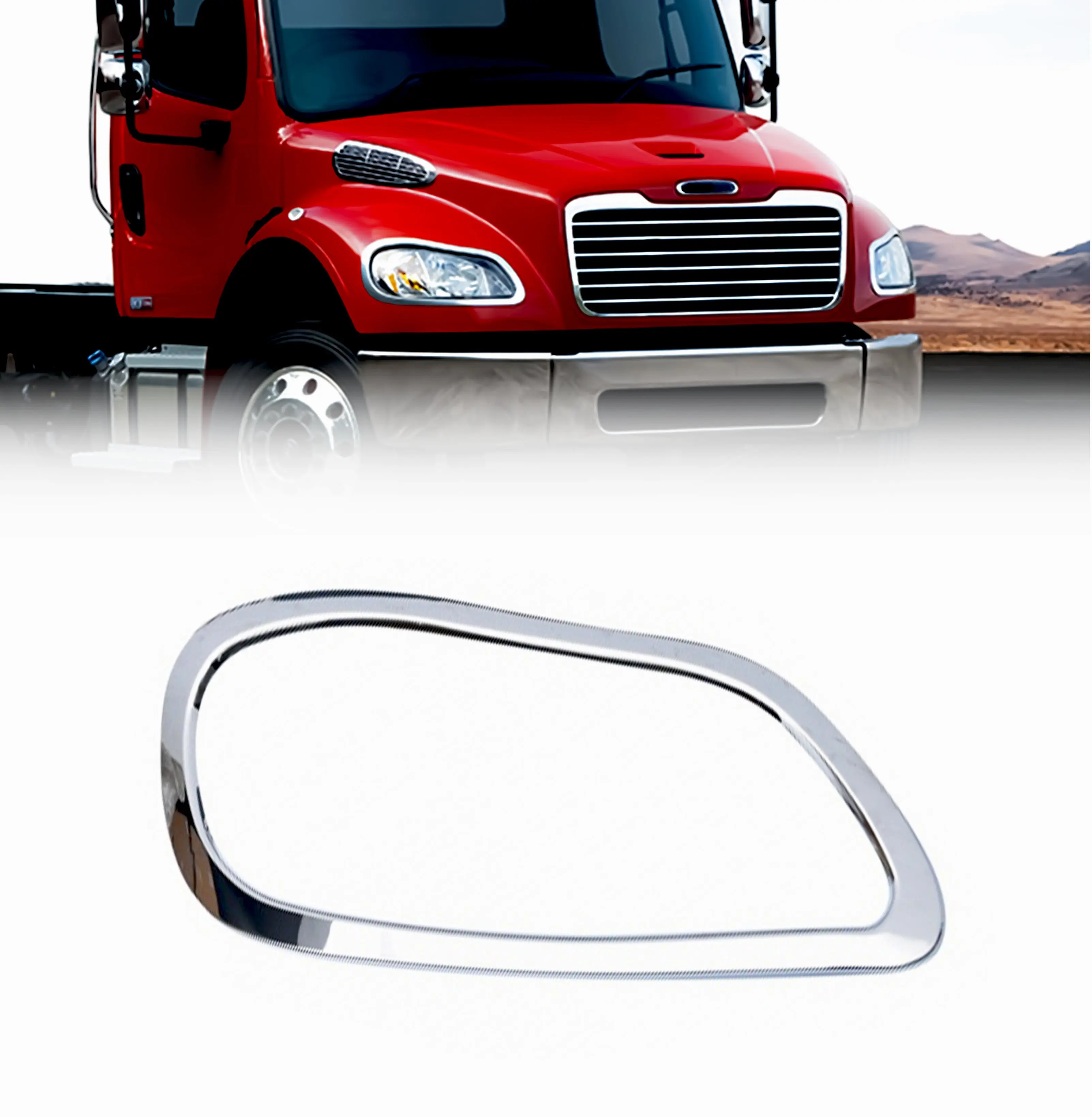 Chrome Finish Torque OEM-Quality Passenger Right Side Headlight Bezel Replacement for Freightliner M2 100, 106, 112 Business Class Trucks (TRH170300C)