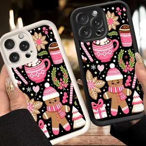 A Cute Gingerbread Man Pink Series Pattern Matte Phone Case, Suitable for iPhone 17 Air/16 Plus/15 Pro Max/14 Pro/13/12/11/XS Max/X Phone Case, Perfect Gift for Family, Friends, Lovers, Boyfriend, Girlfriend on Christmas
