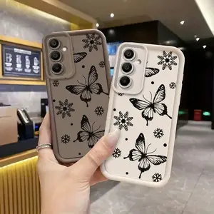 Black Butterfly Snowflake Pattern Phone Case, TPU Shockproof Full Protection Case, Suitable for Samsung S21/22/23/24/25/NOTE20 PLUS ULTRA FE A13/14/15/16/17/33/34/35/36/52/53/54, Ideal Gift for Friends and Family, T3