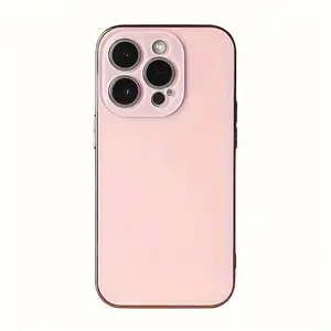 Pink Phone Case of iPhone Stylish Waterproof Cover for Latest 3 Camera Plastic Waterproof Cow Hide Metal Aluminum Accessories Protection