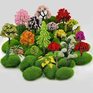42 count Model Miniature Trees with Moss Stones, Model  Scenery, Mixed Model Colourful Trees for Building Model,  Green Landscape, Railroad Scenery