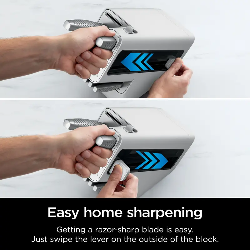 Using the external lever on the built-in knife sharpener