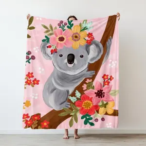 Cute Koala Printed thin Blanket Picnic Blankets Warm Blanket Soft and Comfortable Blanket Home Travel Birthday Gift