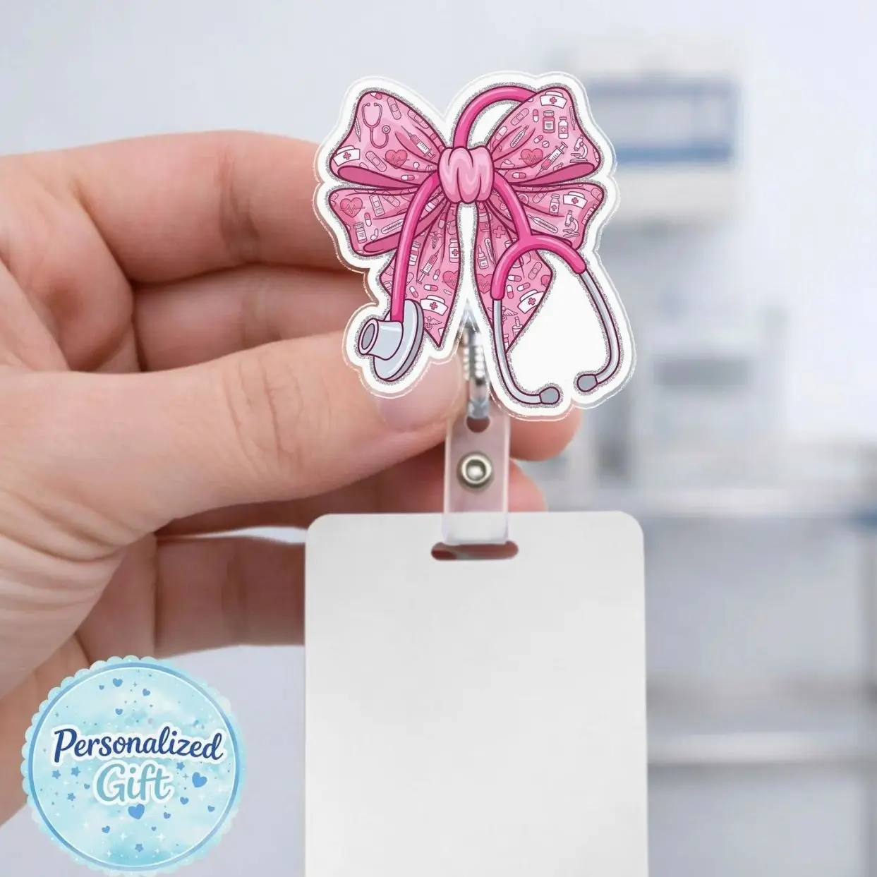 Cute Nurse In Progress Badge Reel, Nursing Student ID Holder, Pink Stethoscope Retractable Badge Clip IJG