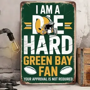Vintage Green Bay Packers Metal Tin Sign, Retro Football Wall Decor for Man Cave, Rustic 2D Flat Aesthetic Bar Decor, Die Hard F, Vintage Plaque Decor