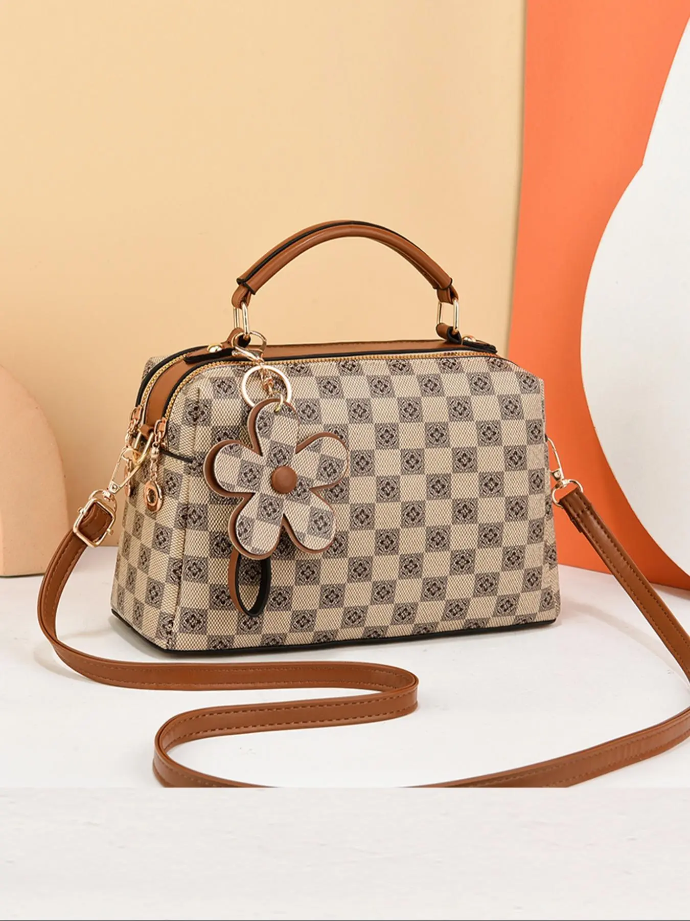 Women's Elegant Flower Pattern Boston Bag, Fashionable PU Leather Crossbody Bag for Daily Used, Casual Trendy Versatile High-quality Daily Commuting Bag, Casual Handbag Satchel, Fashionable Shoulder Bag, Casual Bags
