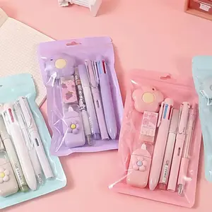 Cute Stationery Set – 7-Piece Writing Essentials Kit, Pink Kawaii School & Office Supplies, Includes Ballpoint Pens, Highlighter, Pencil Sharpener, Correction Tape, Ruler & Utility Knife, Perfect Student Gift & Desk Supplies