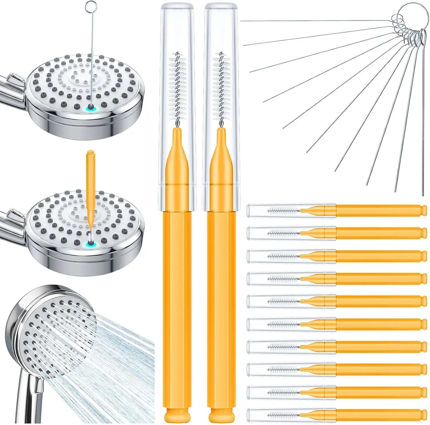 Multiplesize Shower Head Cleaner Tool, Shower Head Cleaning Brushes Small Hole, Showerhead Cleaner Picks Unclogging Tiny Nozzle Little Gaps 3D Printer Opening, Orange | Shower Head Cleaning Brushes Small Hole, Showerhead Cleaner Picks