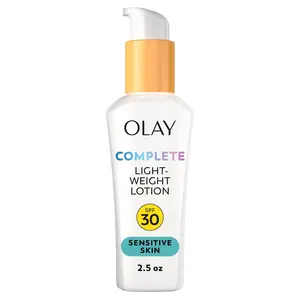 Olay SPF 30 Complete Lotion Moisturizer Sensitive - Gentle, Broad Spectrum, Zinc Oxide, Aloe, Hydrating, Moisturizing, Lightweight, Sunscreen, 2.5 oz