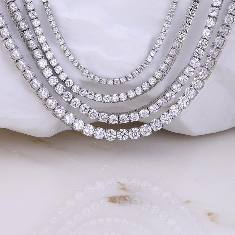 FEOBUR 3/4/5mm Real Moissanite Tennis Necklace for Women Men S925 Silver Certified Full Diamond Neck Chains Trendy Jewelry Gift