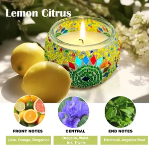 Scented Candle for Christmas Gifts, 7oz Mosaic Glass Scented Candle for Home Dec, Family Fragrance Soy Wax Aromatherapy Candle, Natural Soy Wax Canned Candle for Christmas Women Mom - Lemon Citrus