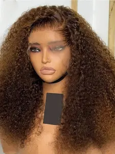 Soft Brown Color 180%Density 26inches Long Kinky Curly 13*4*1 Lace Front wig For Women With Baby Hair Heat Resistant Synthetic Fiber Hair Preplucked Glueless Daily Wear wigs Glueless Kinky Edges
