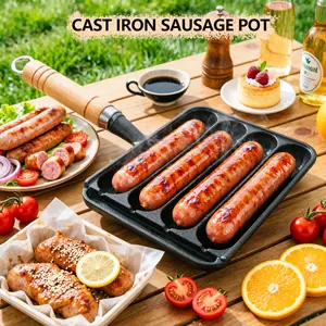 Cast Iron Sausage Grill Pan - Natural Nonstick Uncoated Kitchen Grill Pan, Ideal for Hot Dogs, Fried Eggs for Home Use non-stick