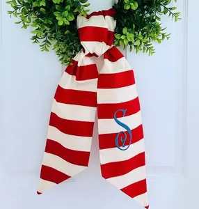 Red stripe monogram wreath sash for front door, personalized embroidered patriotic July 4th wreath sash, custom wedding bridal shower gift