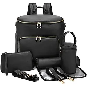 RsenFremior Large Capacity Diaper Bag Leather Backpack with 2 Insulate Pocket, Multifunction Travel Stroller Organizer for Mom Dad Travel Baby Outdoor Backpack, Diaper Bag Dupe with USB Charging Port