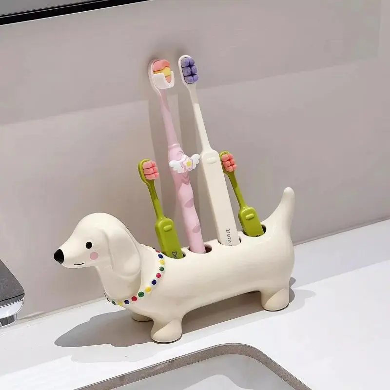 Dachshund Ceramic Toothbrush Holder Storage Rack Bathroom Sink Washstand Toothbrush Base Bathroom Decoration