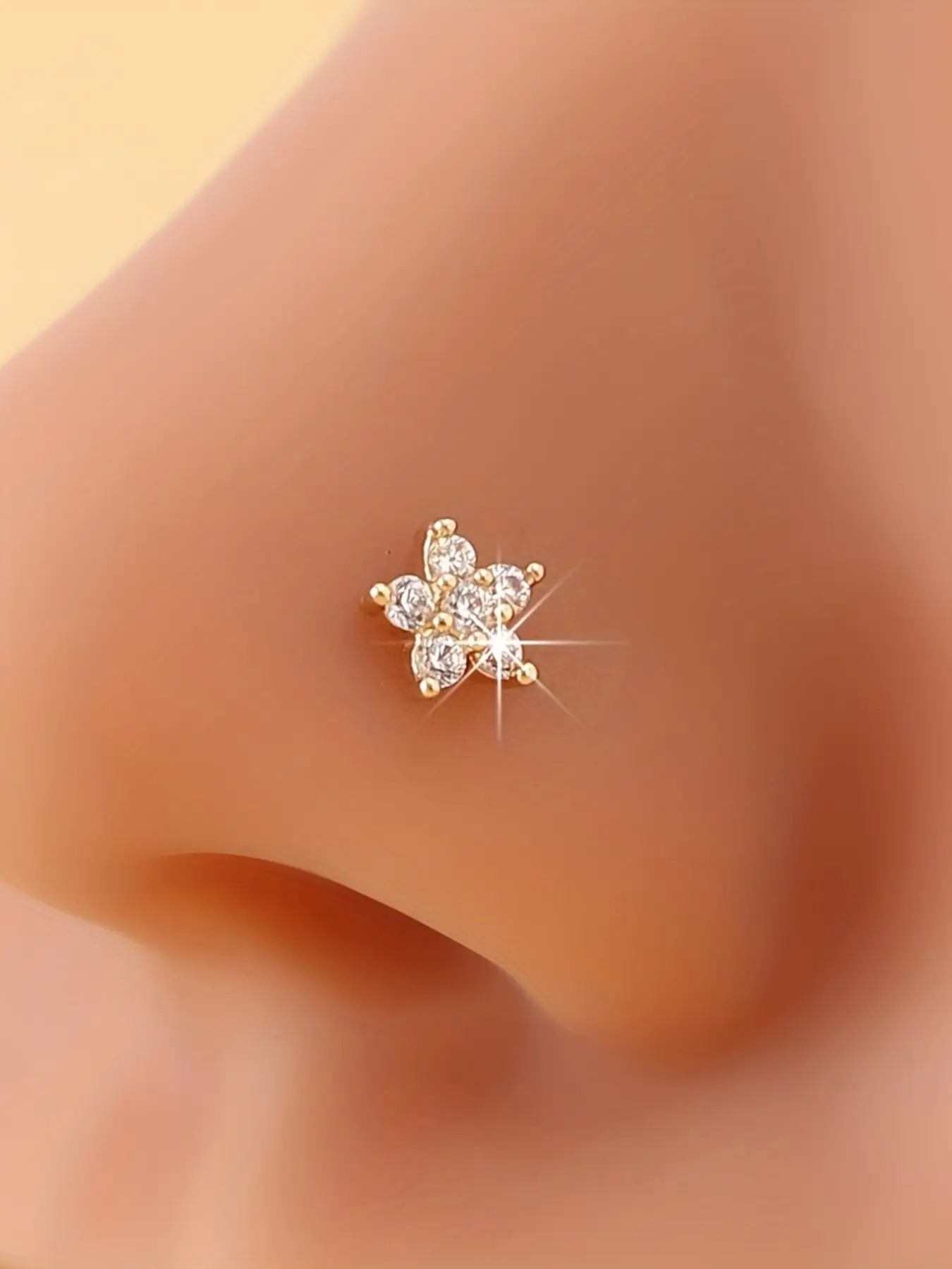 Boho Vintage Cherry Blossom Zircon Piercing Nose Stud, Copper Plated 14k, Elegant Snowflake Design, All Seasons Wear, Nose Ring Jewelry, Body Jewellery