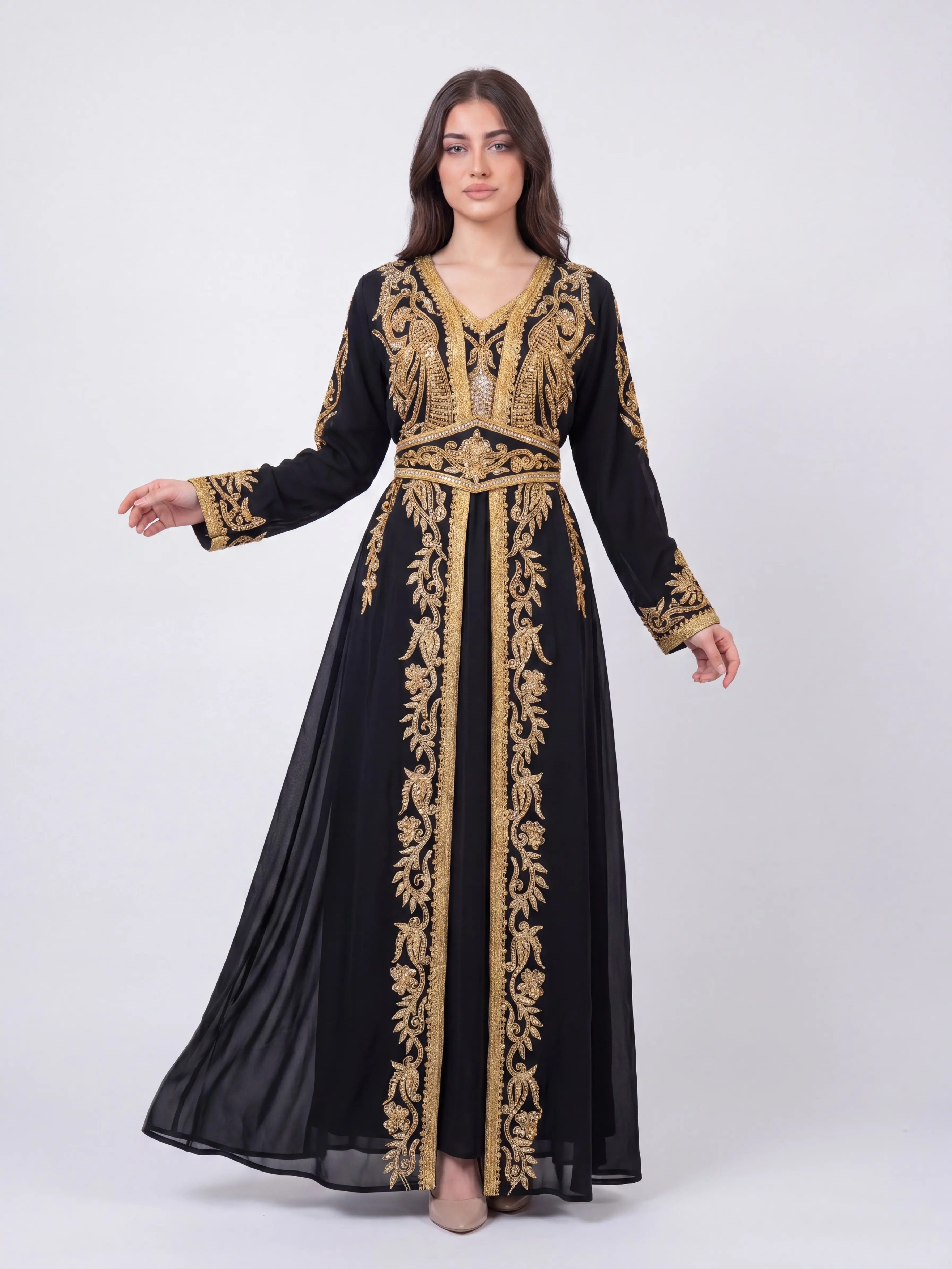 Birdie Kuftan - Women's Embroidered Modest Caftan, Belted Midi Gown, Ideal for Eid, Ramadan, Gifts for Her, Modesty