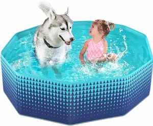 Foldable Dog Kiddie Pool - Hard Plastic Kids Paddling Pool, Toddler Baby Swimming Pools for Backyard, Collapsible Whelping Box for Pet Doggie Cats Wading Pools Bathtub for Puppy Large Dogs 48In