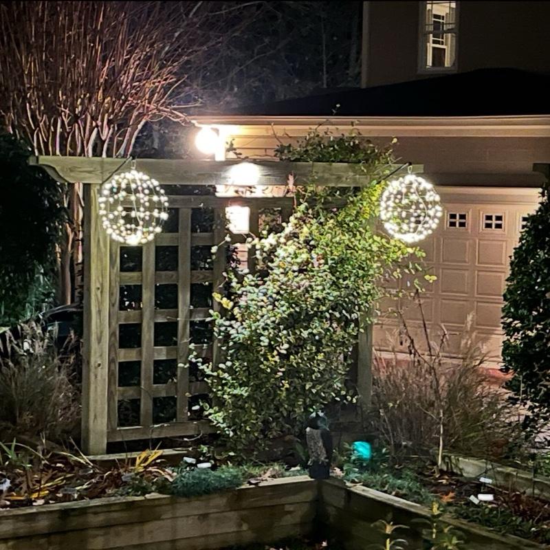 Globe and Glow 12″ Battery Powered LED Christmas Light Balls Handcrafted Metal Yard & Porch Decorations for Festive Nights 200 LED Warm White Outdoor Weatherproof Holiday Ornaments