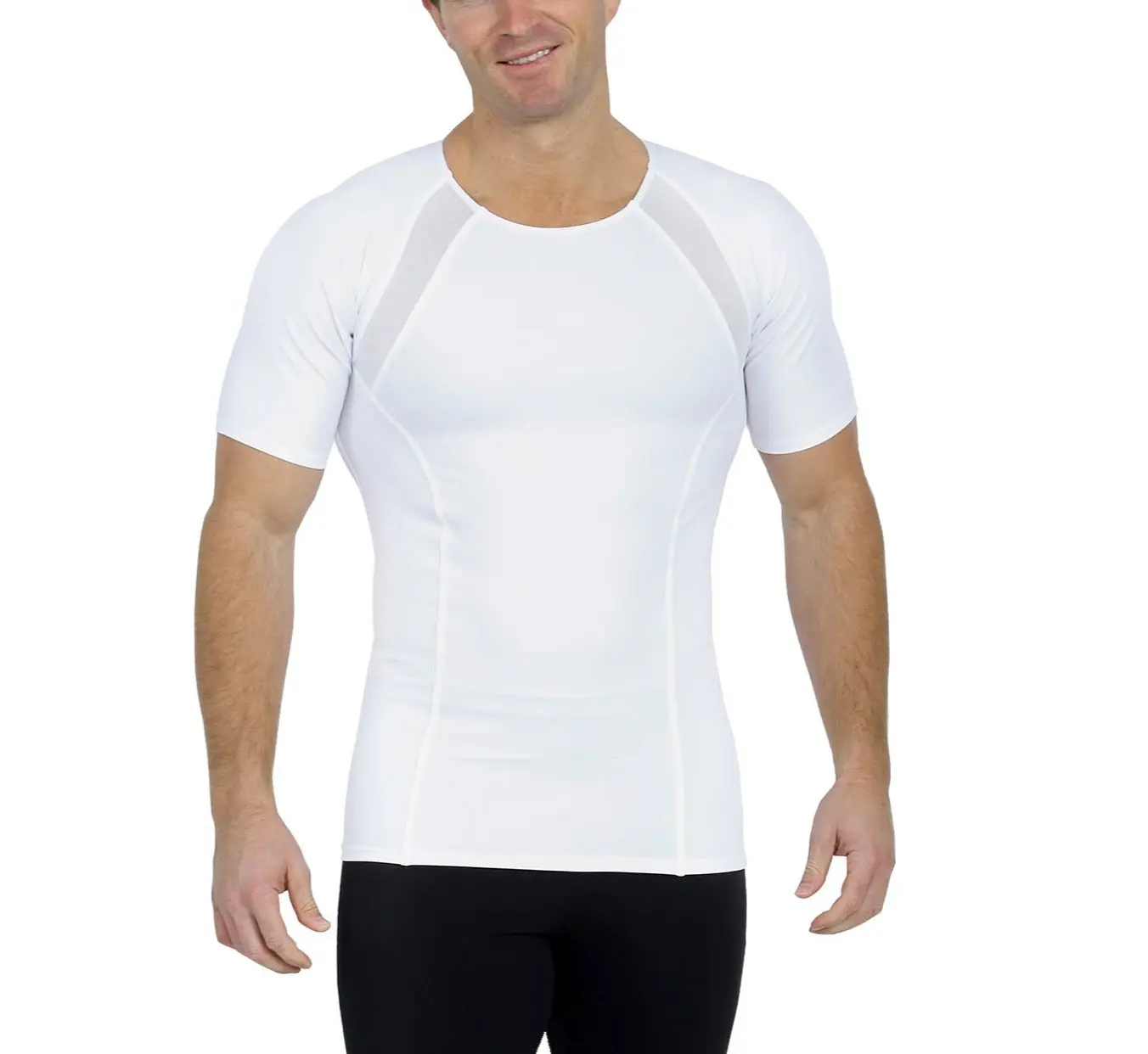 INSTA SLIM Men’s Power Mesh Panel Compression Crew Neck Shirt TS2307 – Short Sleeve 4-Way Stretch Shirt with Side & Back Mesh Panels, Breathable Athletic Fit, Made in USA
