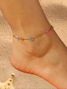 Women's Stainless Steel Solstice Anklet, Waterproof Rust-Resistant Handmade Flower Design, Summer Beach Vacation Accessory Gift, Fashionable Jewelry Accessories
