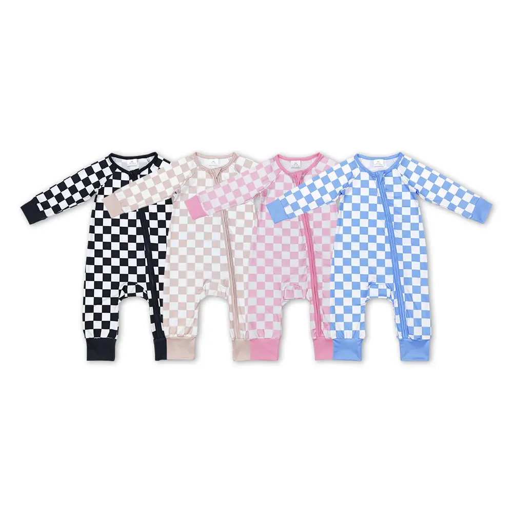 Soft Long Sleeve Checkerboard Baby Romper, 1-Piece Bodysuit Sleepwear for Toddlers with Easy Snap Closures, Sizes 0M-2T, Toddler Outfit, One Piece Bodysuit