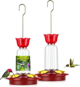Hummingbird Feeder for Outdoors Hanging, 8.3OZ Plastic Humming Bird Feeders with 5 Bee Guard Feeding Ports & Built-in Ant Moat,Hummingbird Gifts for Mom Bird Feeder for Outside,Garden Décor,2 Pack