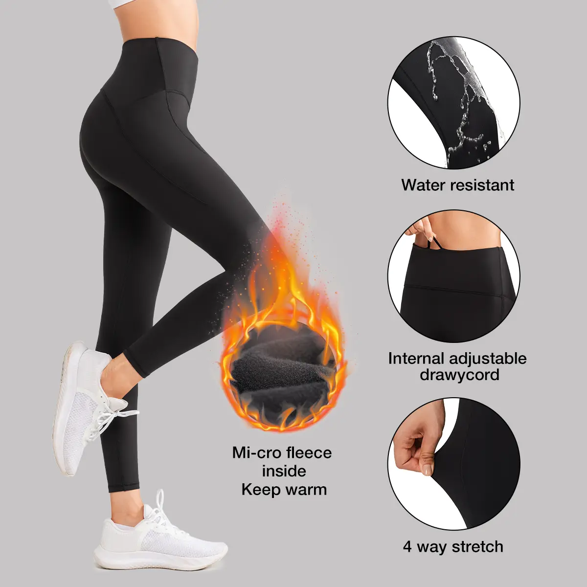 Yvette Women's Waterproof Fleece Lined Leggings, Booty Lifting, Squat-Proof with 4-Way Stretch for Everyday Style, 26in, S M L