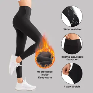 Yvette Waterproof Fleece Lined Leggings 4-Way Stretch Squat-Proof Booty Lifting 26 Inches with Internal Adjustable Drawcord & Micro Fleece Inside