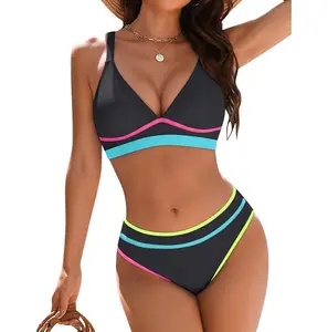 Blooming Jelly Women's Cheeky Bikini Sets Color Block Two Piece Swimsuit Crisscross Back Bathing Suits Curvy Swim Suit bathing suit