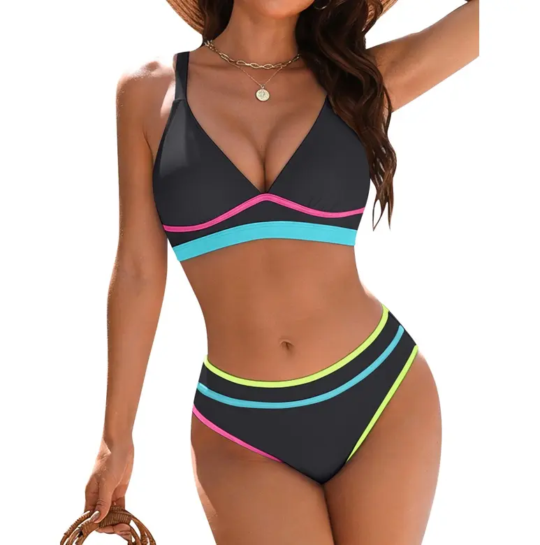 Blooming Jelly Women's Cheeky Bikini Sets Color Block Two Piece Swimsuit Crisscross Back Bathing Suits Curvy Swim Suit bathing suit #SwimWeek #Summervibes